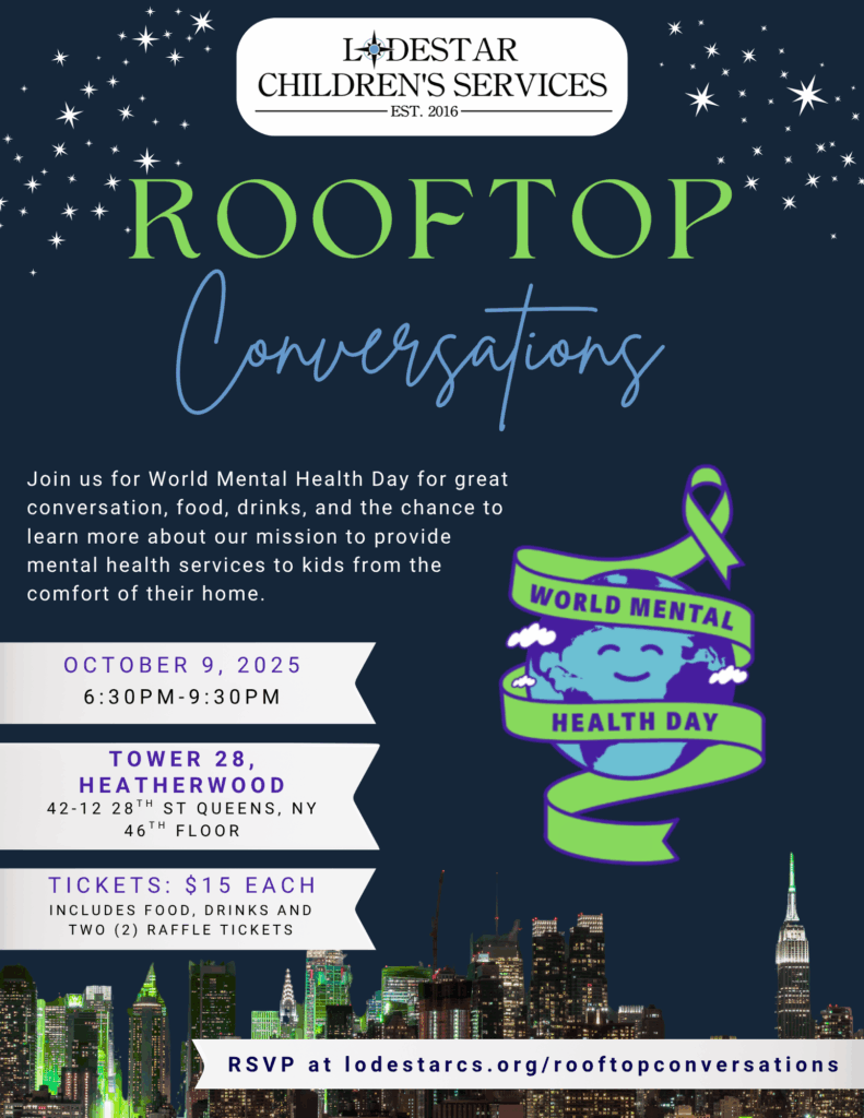 Event flyer for Lodestar Children's Services Rooftop Conversations even for World Mental Day on October 9, 2025